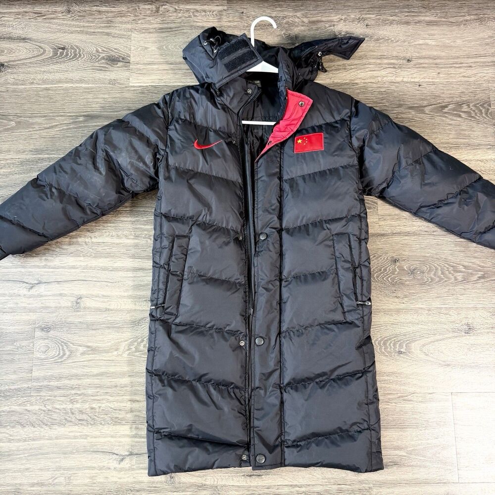 Vintage Nike China Olympics Team Long 800 Puffer Down Coat in Black Size XXS